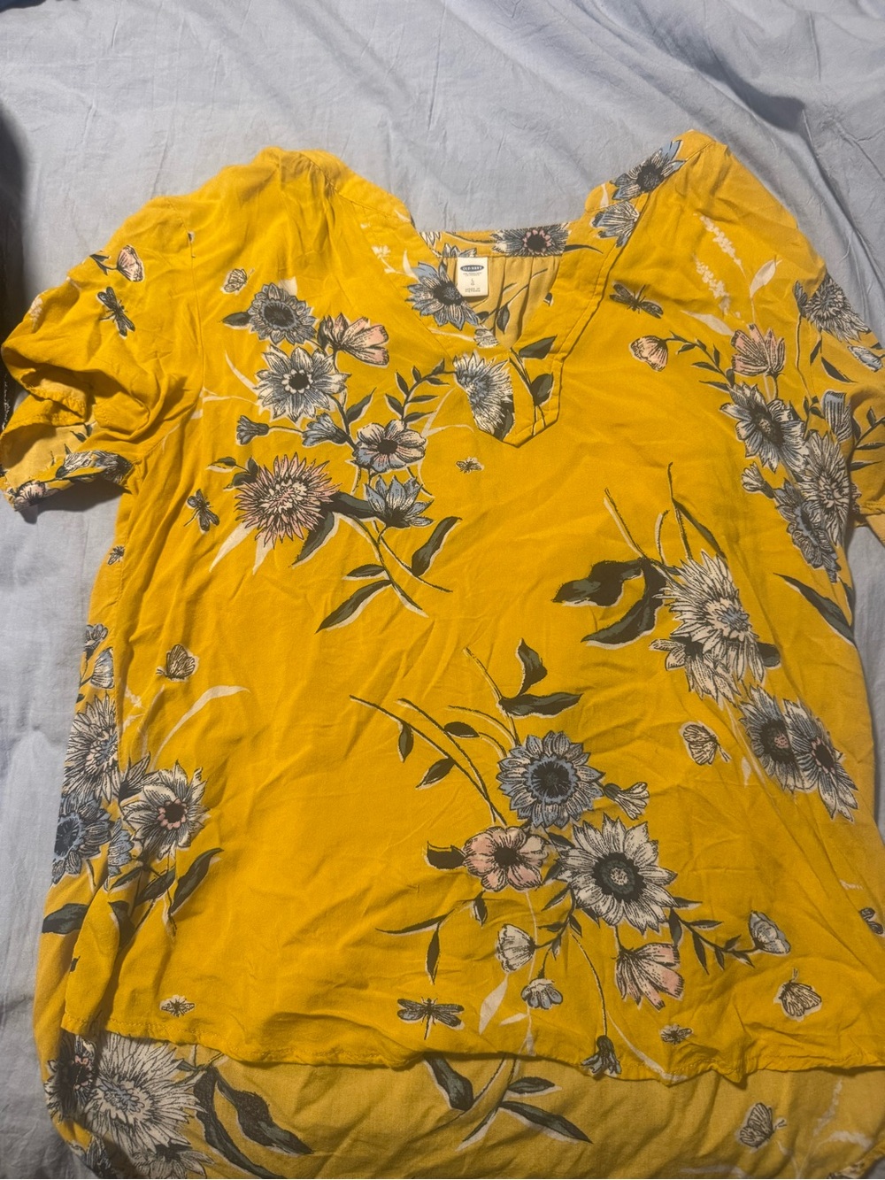 Old Navy Yellow Floral V-Neck Tunic Top
